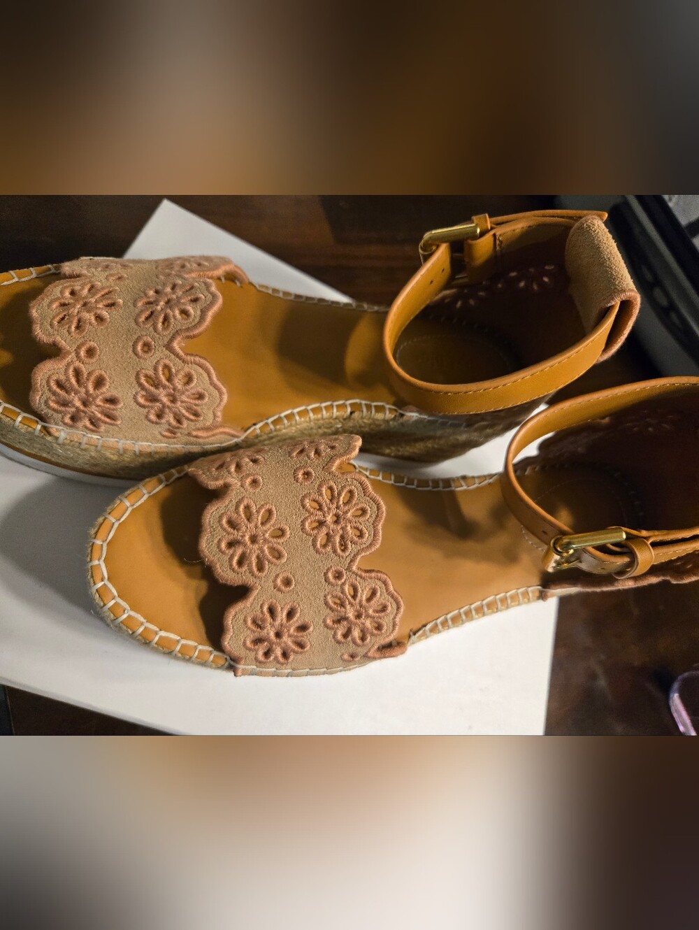 Tan Floral Embroidered Espadrille Sandals - See By Chloe Size 38 Fits 7.5-8 - Picture 2 of 7